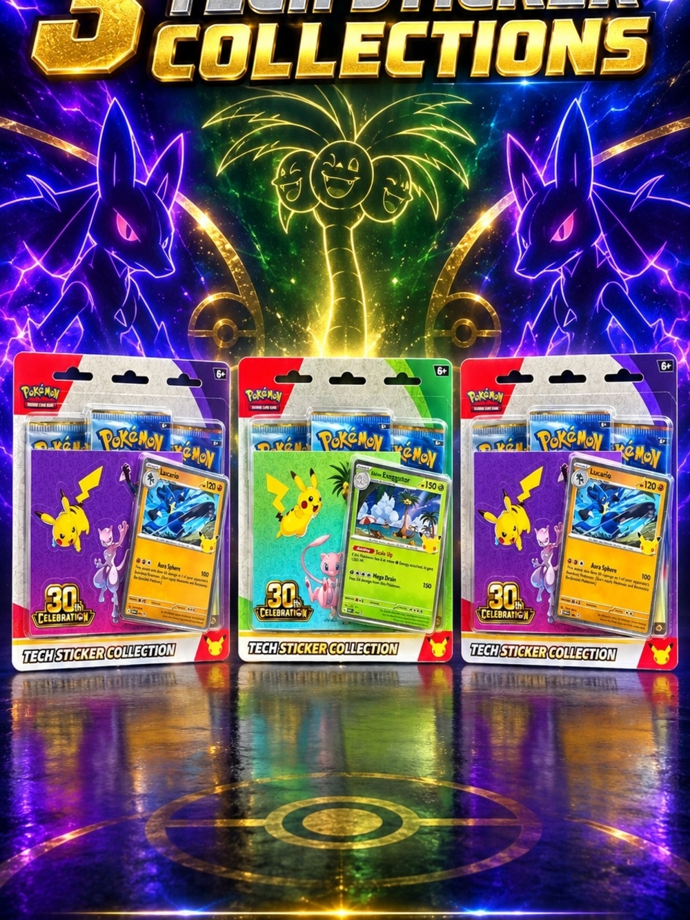 Tech Sticker Collection 30th Celebration - Pikachu & Mewtwo (Purple/Green)